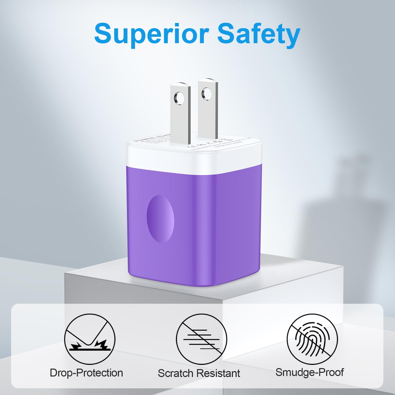 Cargador de enchufe de pared USB-A morado para Google Pixel 8a 8 7 Pro, Samsung Galaxy A55/A15/A53, S24/S23/S22/S21, paquete de 2 adaptadores de alimentación USB, caja de carga de enchufe de ladrillo