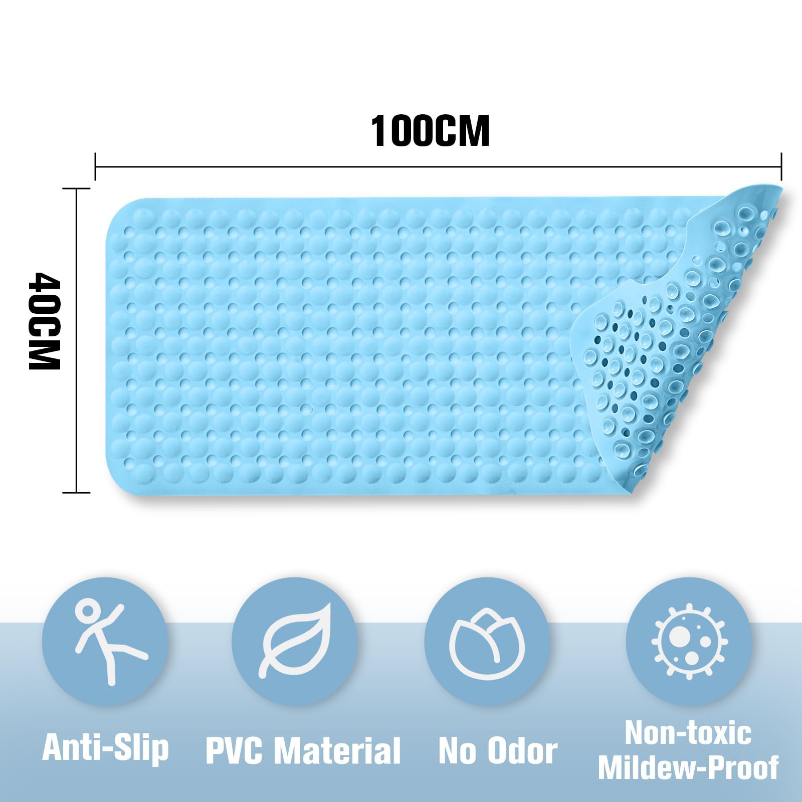 Mata Antypoślizgowa Do Wanny 100x40cm, Mata Antypoślizgowa Do Wanny BPA-Free, Silna Siła Przyssawki Z 301 Przyssawkami, Odporny Na Pleśń I Pranie W Maszynie, Do Podłogi Łazienkowej