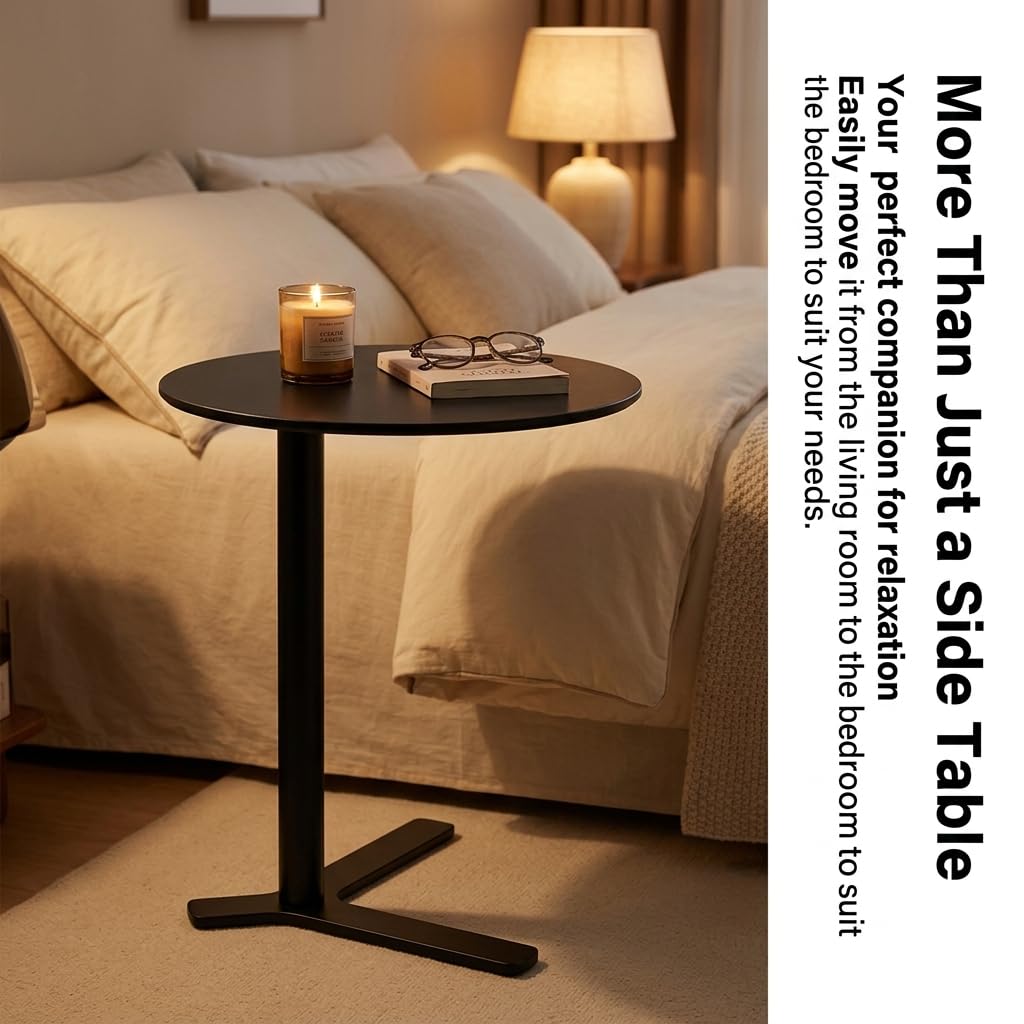 C Shaped End Table Round Side Table Small Sofa Coffee Table for Living Room | Metal Side Table for Couch Patio Outdoor, Bedside Table Nightstand for Bedroom, Unique Aesthetics Simple Drink Accent Table