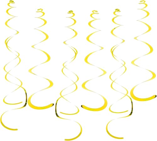 Fumwase Decoraciones de remolinos para fiestas, decoración de remolinos colgantes de papel de aluminio dorado brillante para techo, serpentina de