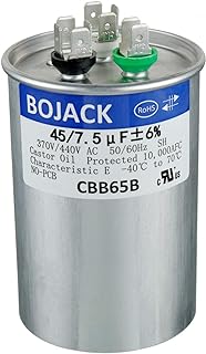 BOJACK 45+7.5 uF 45/7.5 MFD ±6% 370/440 V AC CBB65 Dual Run Circular Start Capacitor for AC Motor Run or Fan Start or Condenser Straight Cool or Heat Pump Air Conditioner