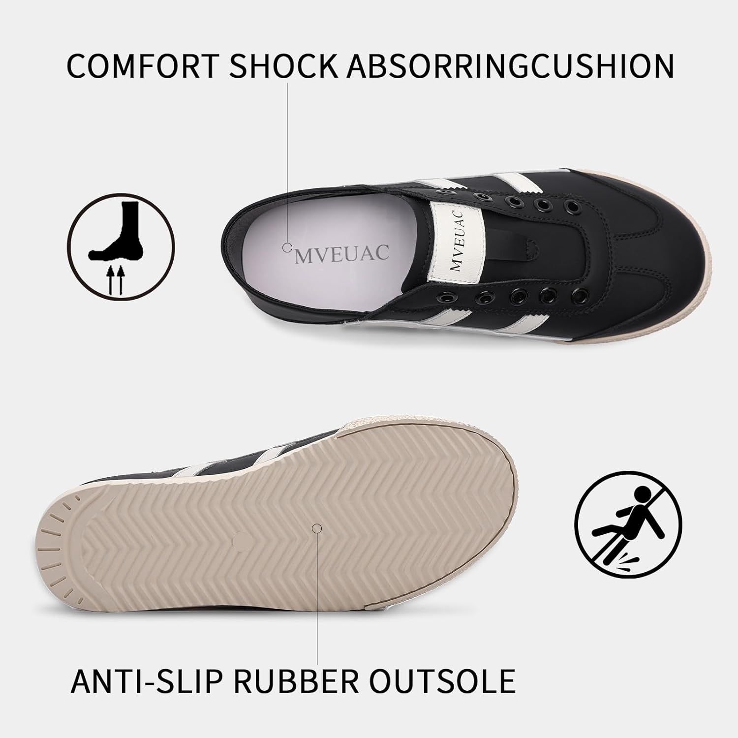 MVEUAC Women's Fashion Sneakers Cow Leather Sneakers no Laces Casual Walking Shoes for Women - Image 4