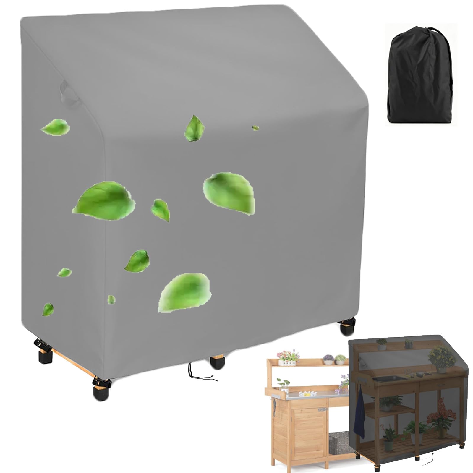 Crysterris Grey Waterproof Potting Bench Cover,420D Oxford Greenhouse Workbench Protection Planting Germination Table Protective，Dust-Proof Outdoor Potting Table Covers With Windpr(Size:210d：115*51*122Cm,Color:grey)
