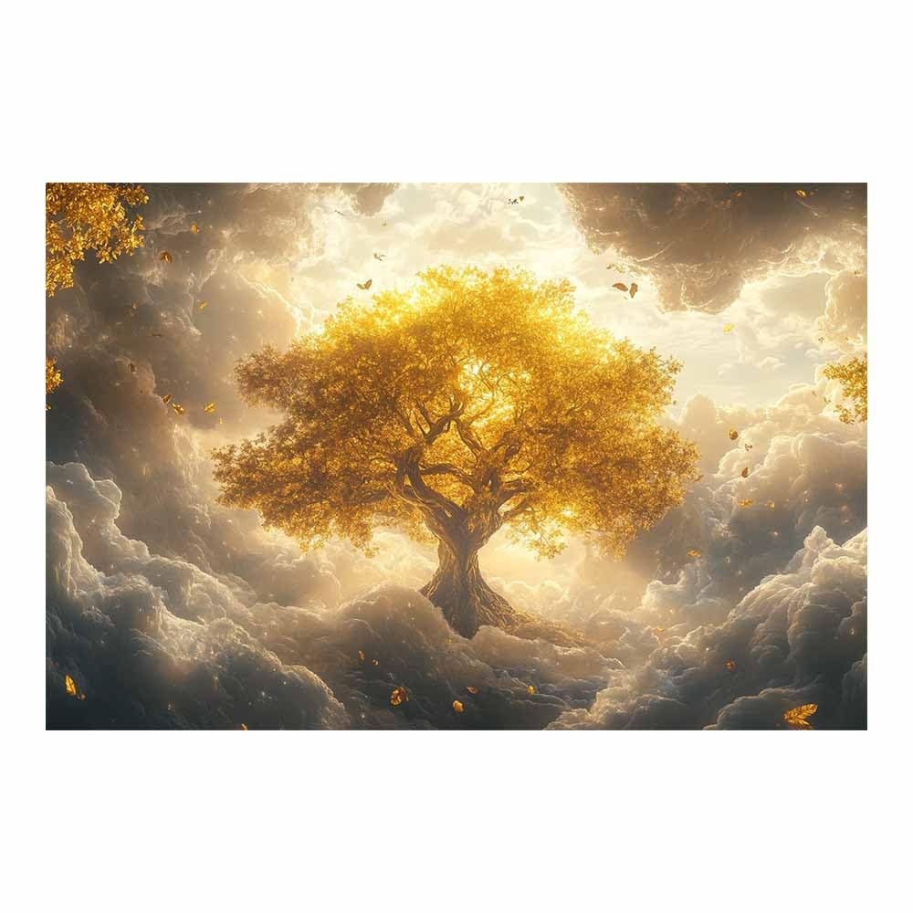 ZAMAEIU Tree of Life Painting Abstract Cloud-Clad Tree Panoramic Canvas Prints Pictures for Living Room Bedroom Home Office Wall Decoration(golden)-20x30cm Unframed