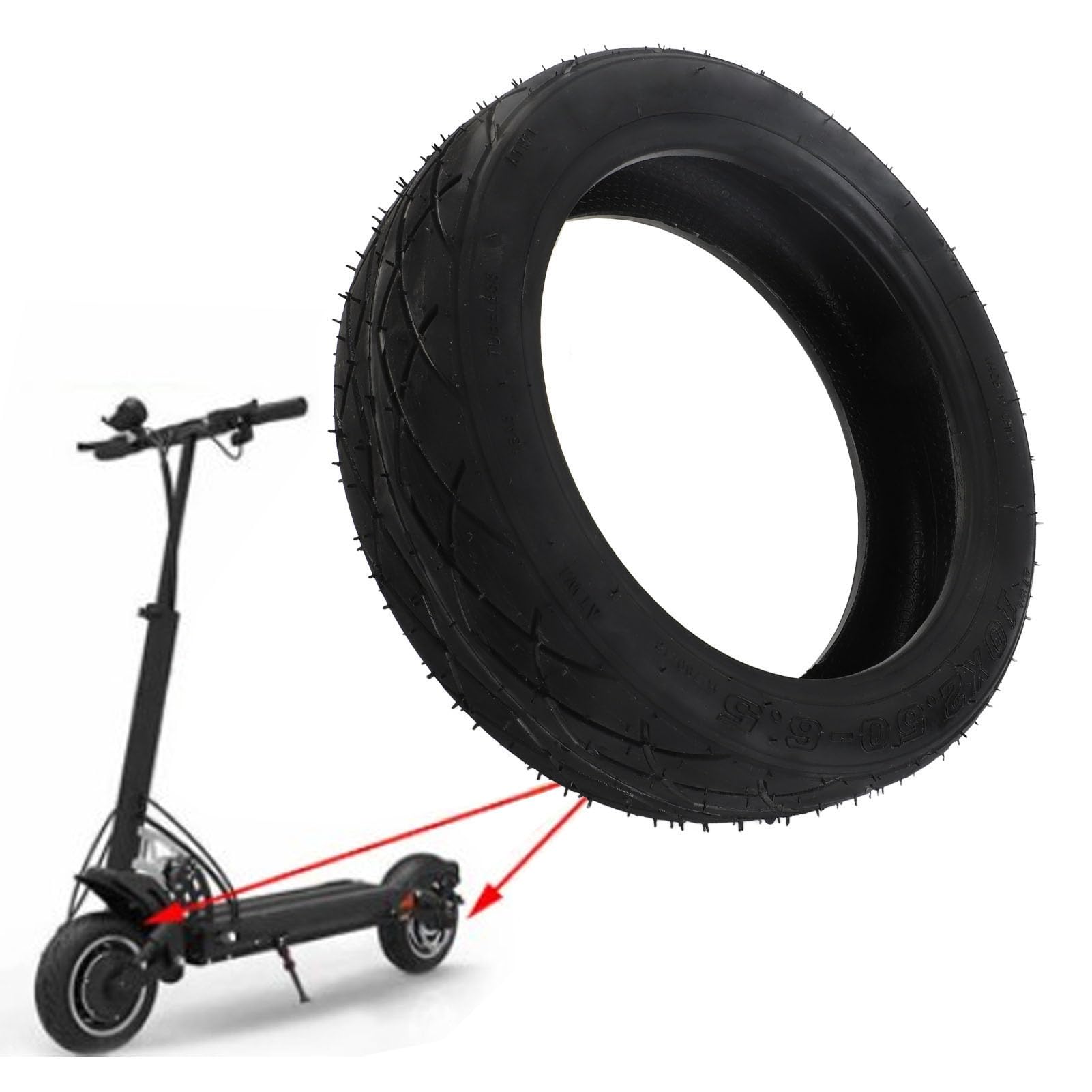 Cocoarm 10x2.50 6.5 Tubeless Tire, Shock Absorption Butyl Rubber Vacuum Tire with Groove Surfaces for Electric Scooter, Explosion Proof and Skid Resistance