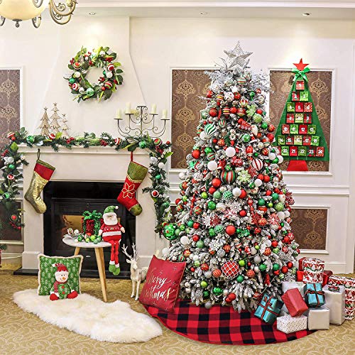 Christmas Checked Tree Skirt 36 Inches Red and Black Plaid Buffalo Tree Skirts Mat Chirstmas Home Holiday New Years Party Decoration - Thumbnail 5