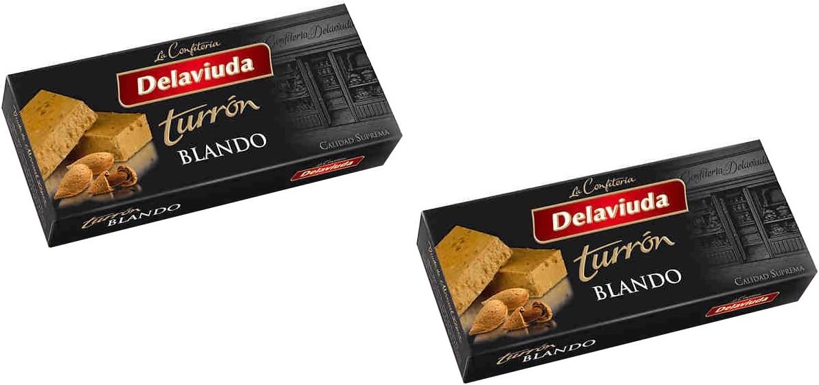 Delaviuda - Pack Included 2 Turron Blando, Soft Almond and Honey Nougat - Supreme Quality - 200gr (No Gluten) - Spanish Product / Nougat Spanish