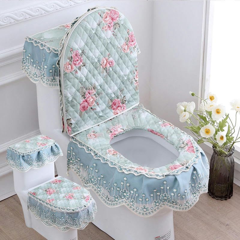 Réservoir d'eau en dentelle bleu housse de siège WC et couvre-couvercle