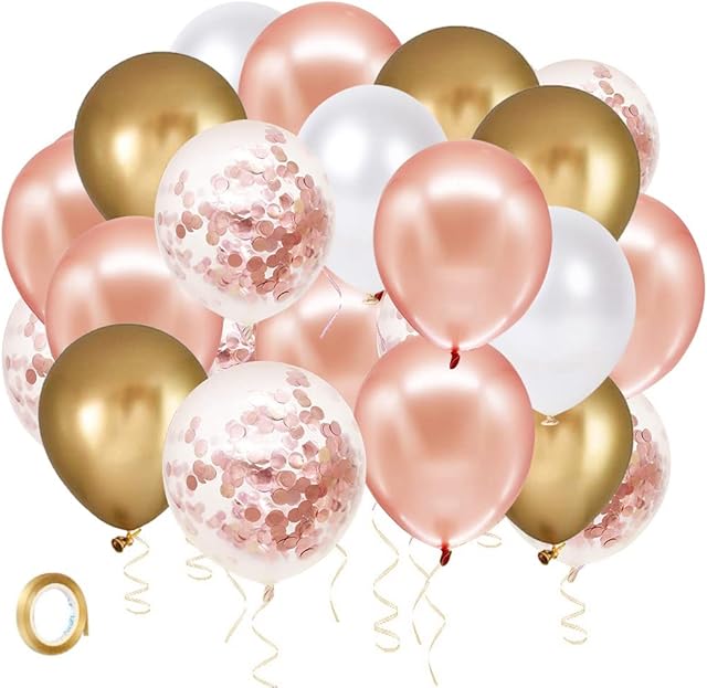 Rose Gold and White Gold Balloons 12 inch 60 Pack UNOEYSAT Rose Gold Confetti Balloons Gold Metallic Balloons Helium Latex Balloons Bulk for Girls Women Birthday Wedding Bridal Shower Decorations