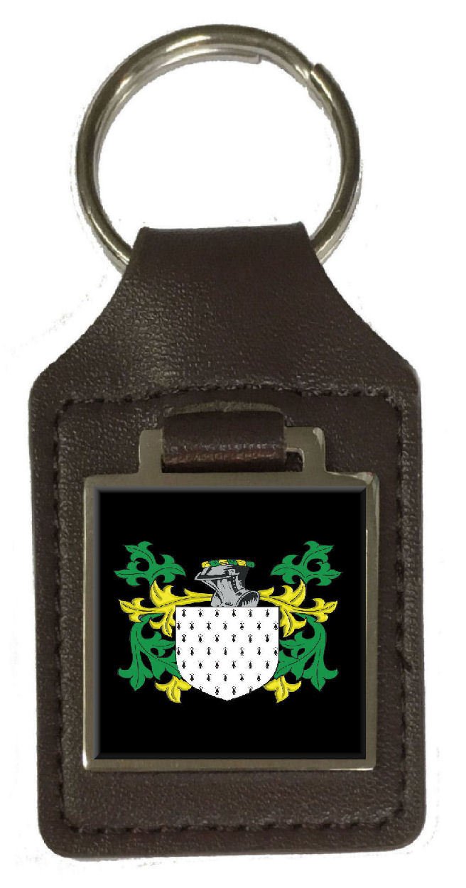 Medlen Family Crest Apellido Escudo De Armas Llavero De Cuero Marrón Grabado