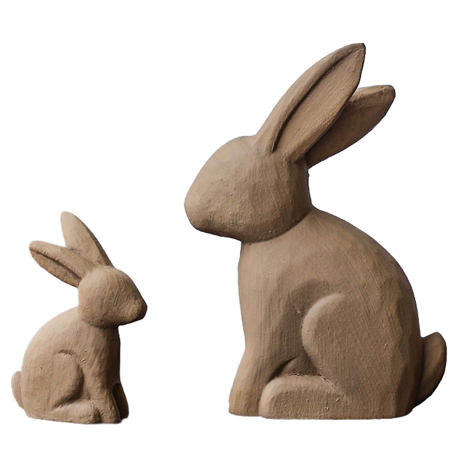 sugerou 2Pcs Distressed Rabbit Statue Vintage Bunny Figurines Easter Decor Rustic Wooden Sculptures for Home Farmhouse Mantel Tabletop Shelf Matte White Sandstone Texture Dark Brown