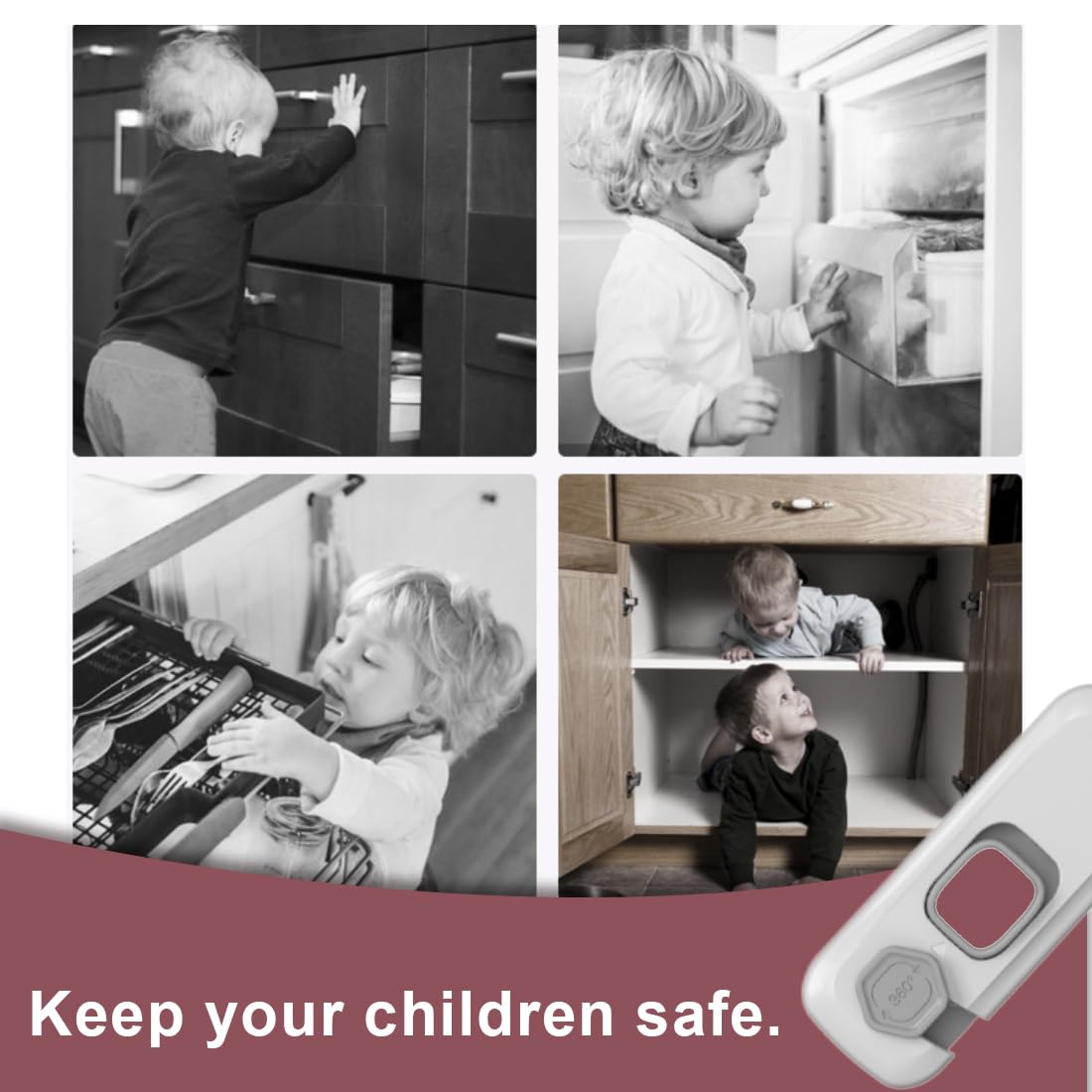 2 pièces Gris Verrouillage de réfrigérateur pour enfants, Verrouillage de réfrigérateur sans perçage, Verrouillage de fenêtre, Enfant, Machine à laver, Armoire, Verrouillage de penderie pour enfants
