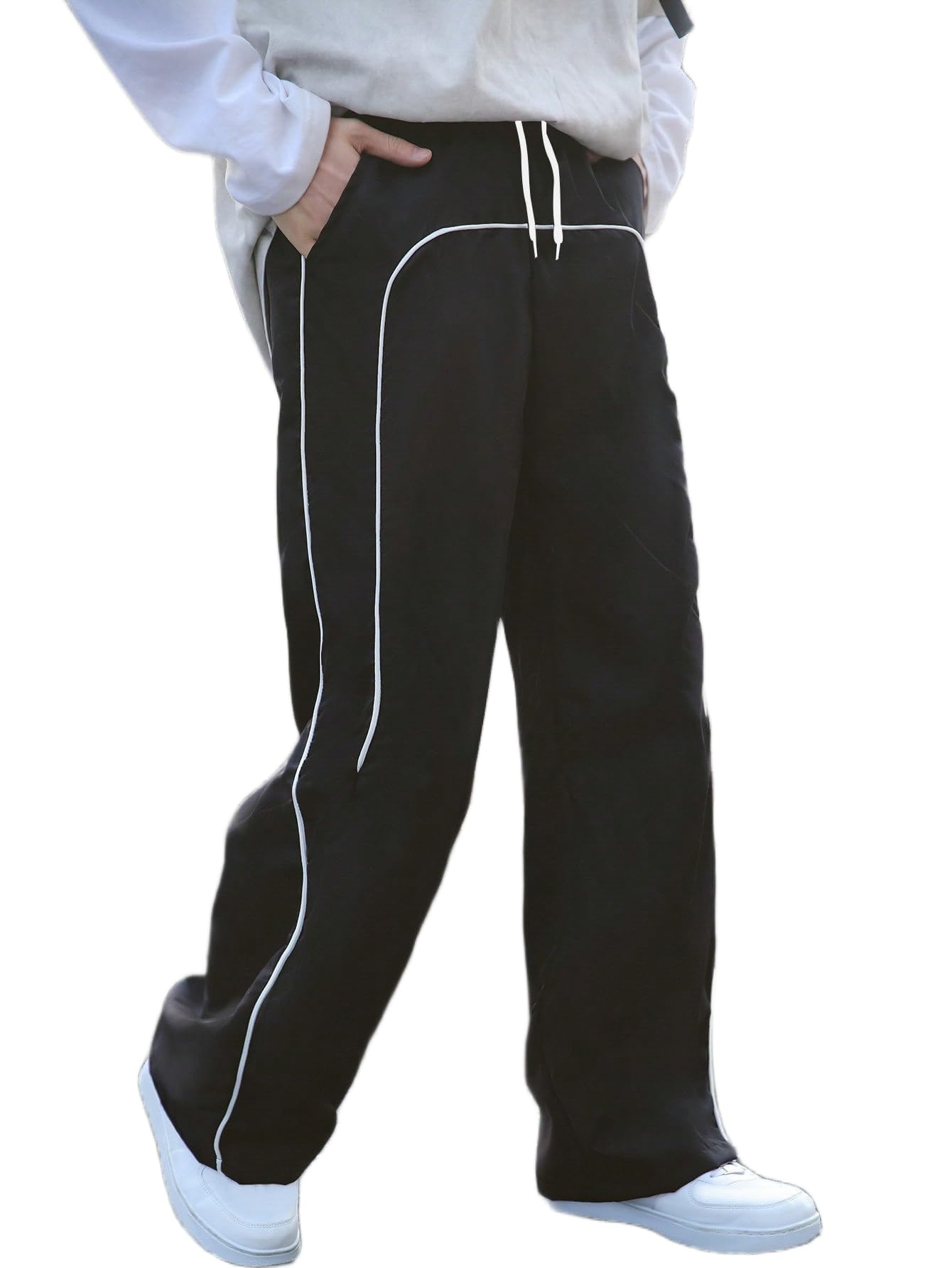Men Track Pant, Blue, Size 28, Polyester, Wide Leg, Elastic Waistband with Side Pockets-image-44
