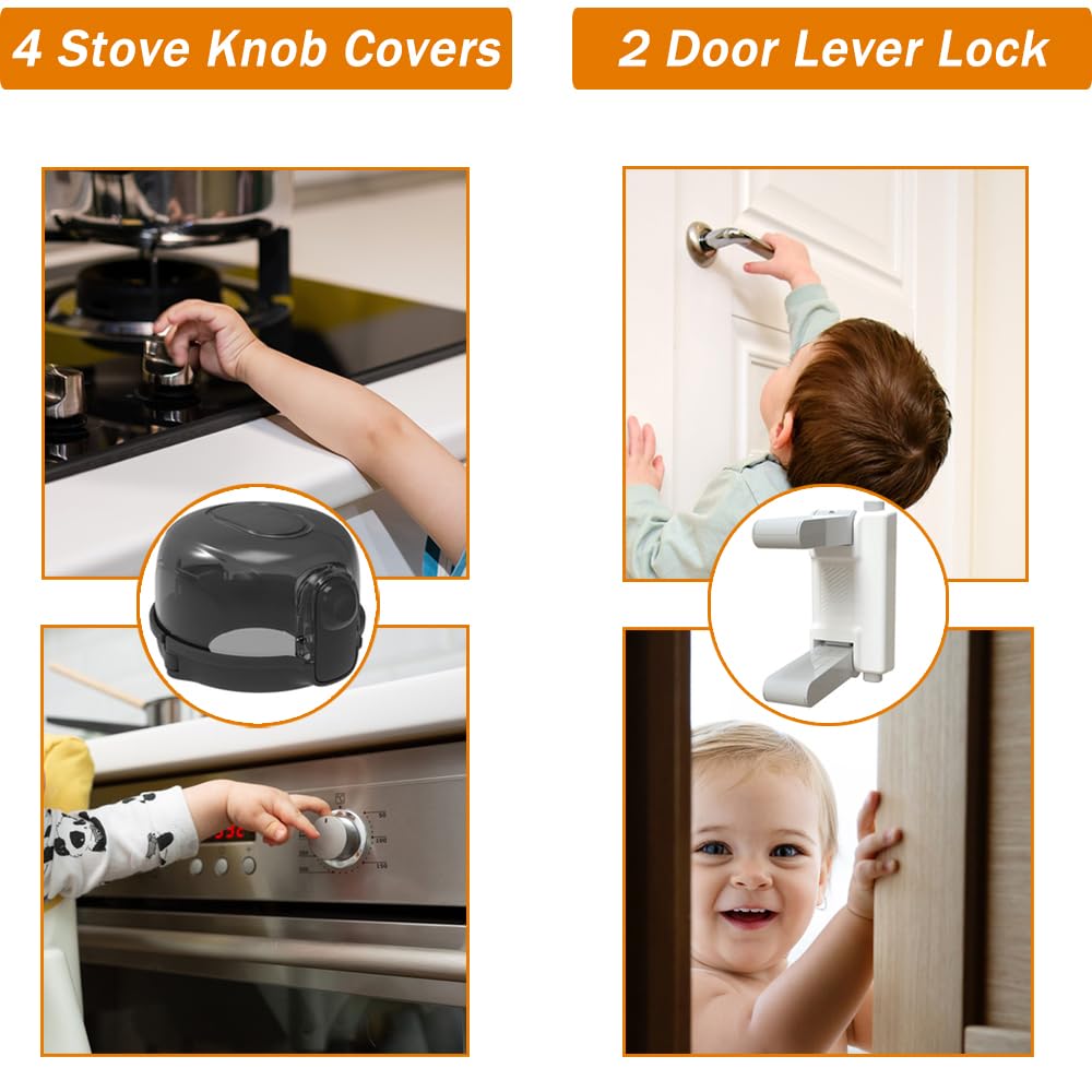 Baby Proof Kit, 112 Packungen Baby Proofing Essentials - Magnetische Schrankschlösser, Eckenschutz, Steckdosenabdeckungen, Möbelriemen, Türhebelschloss - Kindersicherungsset für Schränke, Herd