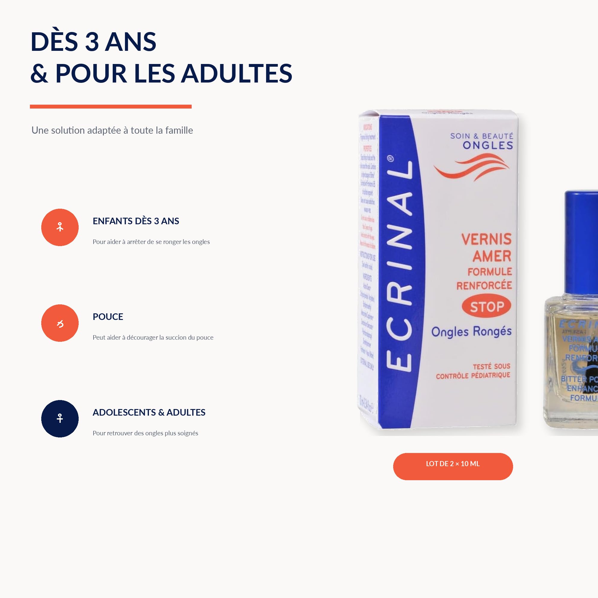 ECRINAL | Smalto Amaro per Unghie | Aiuta a Contrastare l'Abitudine di Mangiare le Unghie | Formula Invisibile | Favorisce la Ricrescita | Per Bambini dai 3 Anni e Adulti | 10 ml