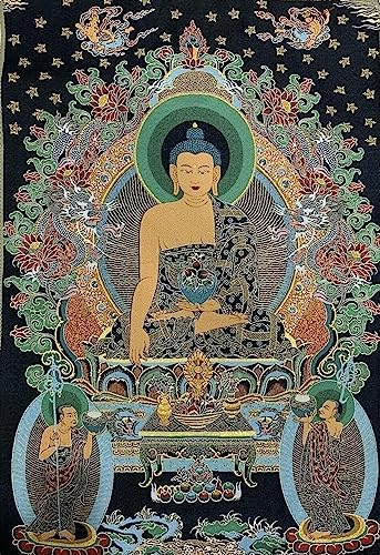 ELEGAM Tapiz budista, tapiz Thangka Bordado de seda Tíbet Tela tibetana Seda Budismo Sakyamuni Buda Tangka Thangka Mural Feng Shui Pared g Arte de pared for decoración del hogar Meditación
