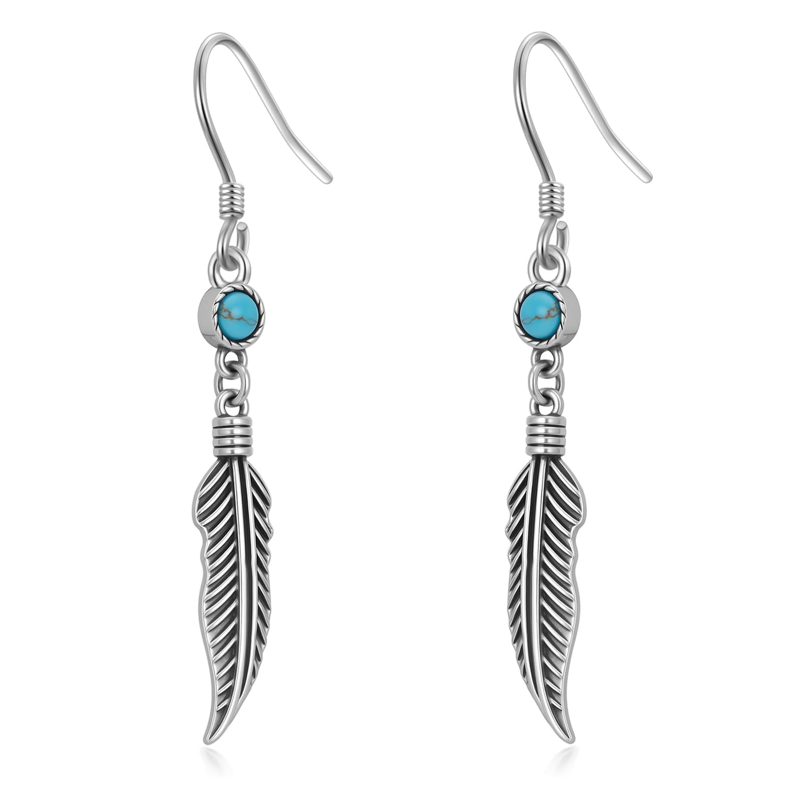 Orecchini pendenti in argento Sterling 925 con vera piuma turchese, orecchini pendenti da donna
