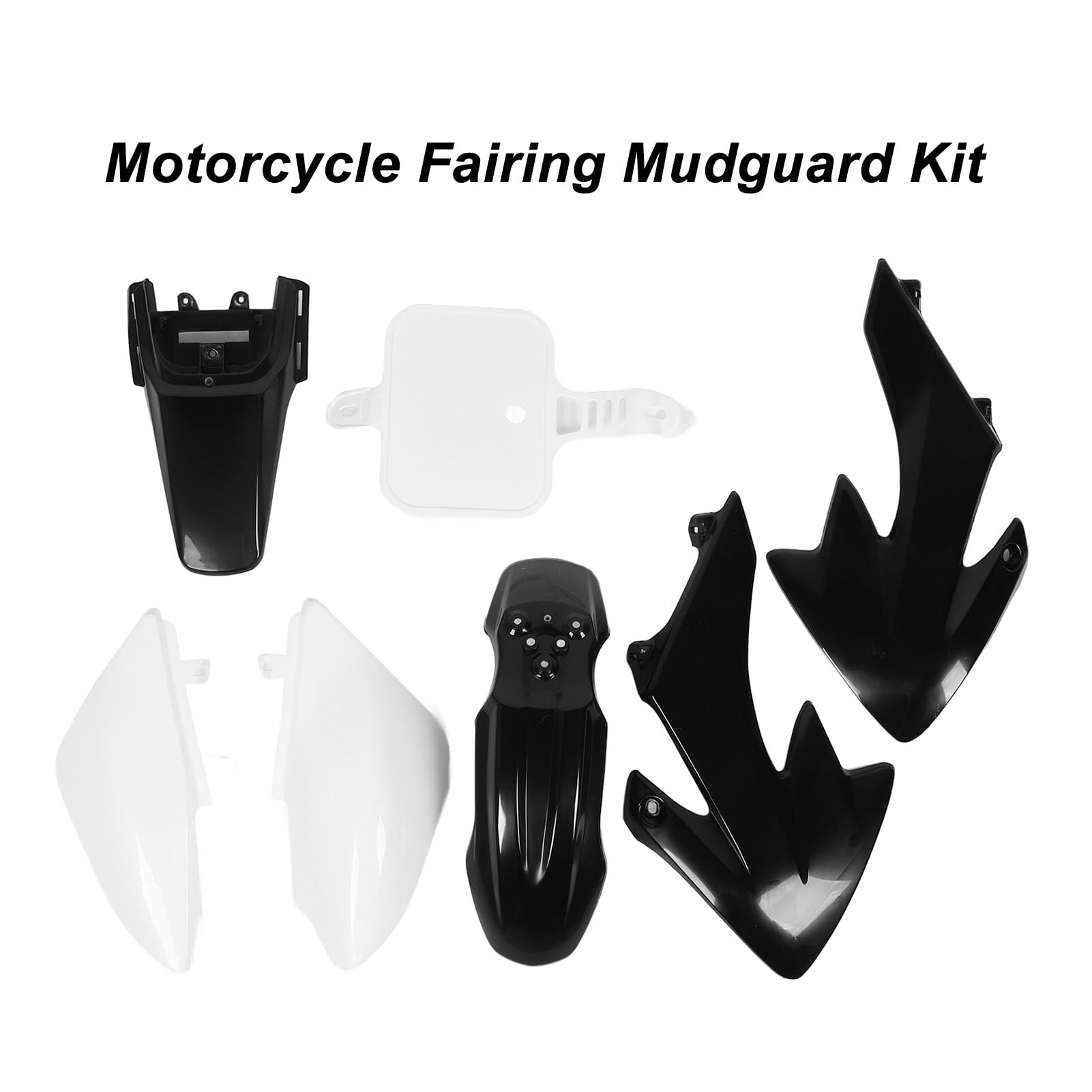 KKPLZZ Motorrad-Verkleidungs-Karosseriearbeitssatz, Kunststoff-Spritzschutz-Set mit 7 Teilen für CRF50 XR50 Pit Dirt Bikes 50 Bis 160 (Vier Schwarze und drei Weiße)