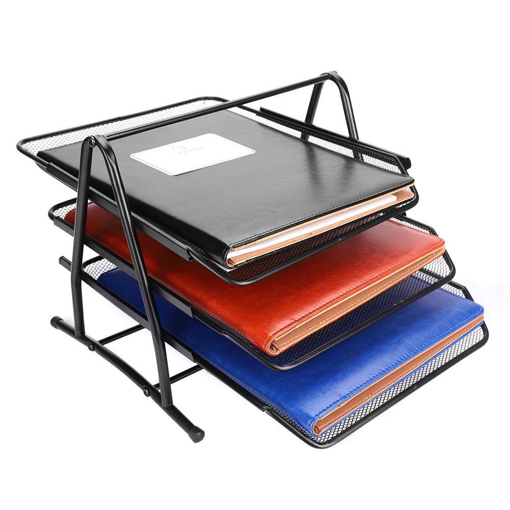 Briefablage Metall Zeitschriftensammler 3 Fächer Dokumentenablage Bücher Schreibtisch Organizer Office Briefbox Mesh Schreibtischablage Zettelbox für Zuhause Büro Tisch Arbeitszimmer