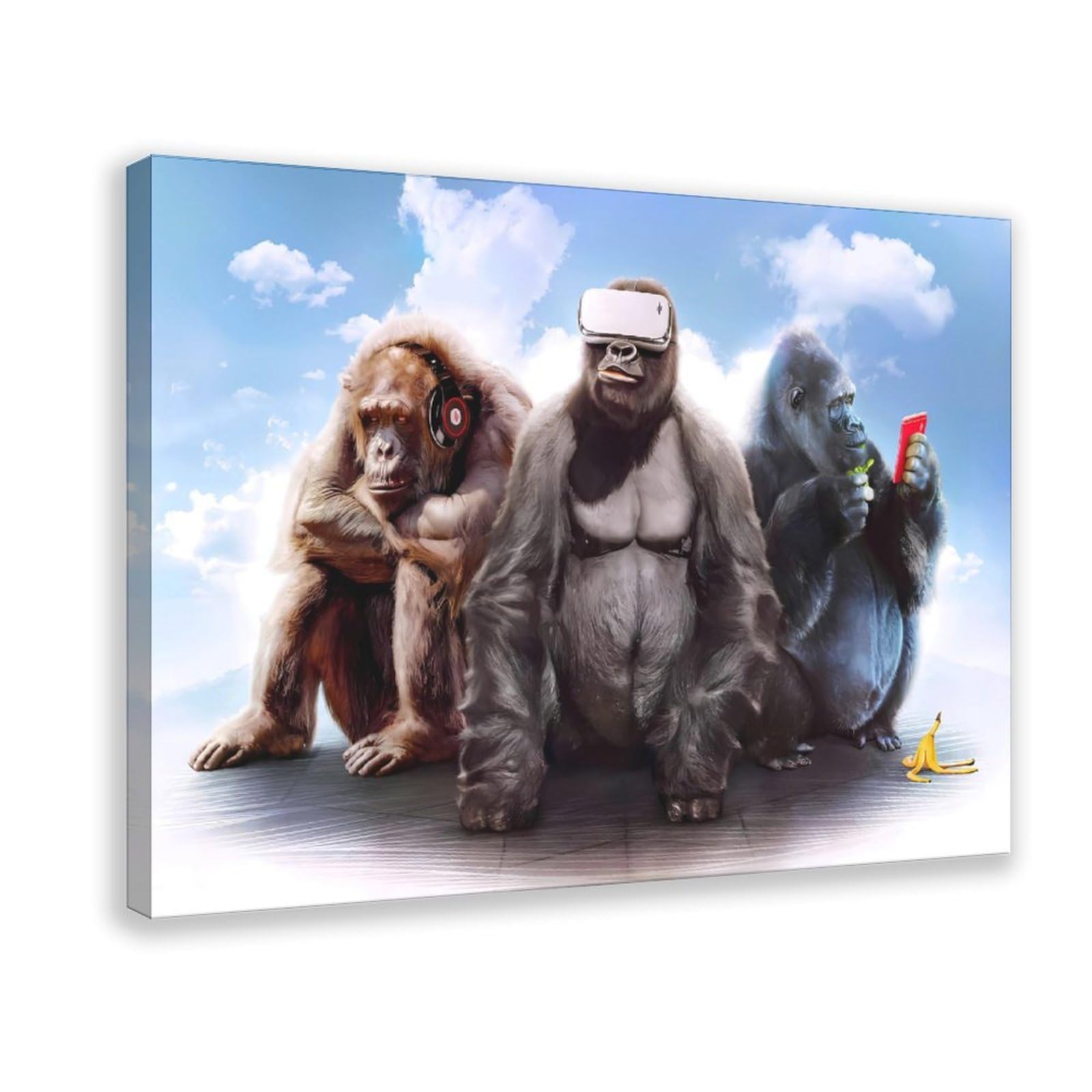 Qnvjqkdsi Frame Three Wise Monkeys Art Canvas Poster Wall Art Decor Print Picture Paintings For Living Room Bedroom Decoration 24" L X 36" W