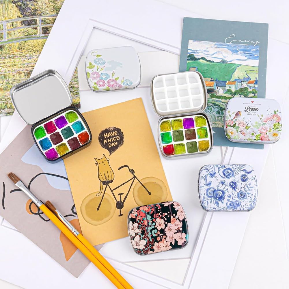 Paquet de 16 Mini Palettes D'Aquarelle Vides, 12 Puits avec Couvercles, Aquarelle pour Voyage