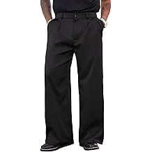 Men's Wide Leg Dress Pants Baggy Pleated Casual Trousers Relaxed Fit Elastic Waist Business Slacks