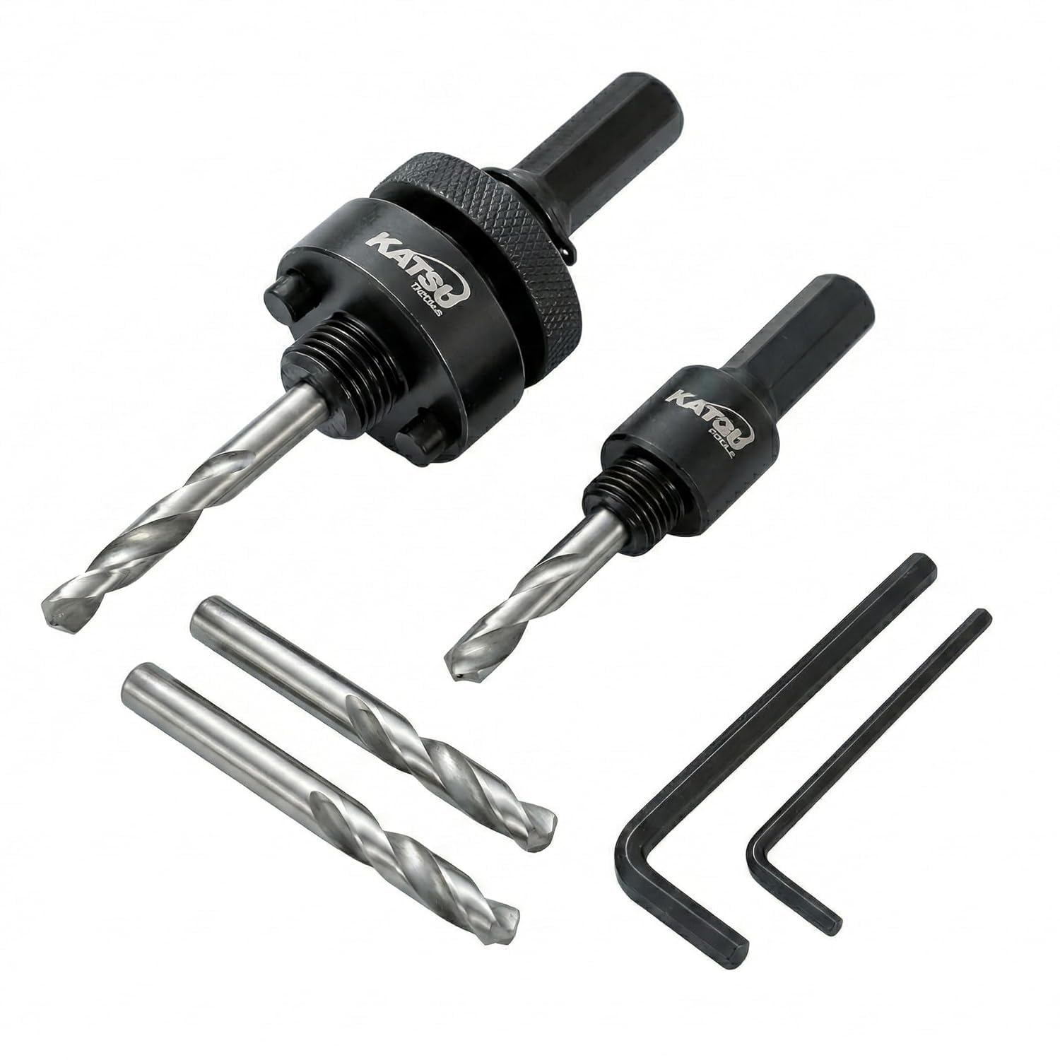 KATSU Set di Alberi per Seghe a Tazza 2 Pezzi A2 + A4, Adatto di Dimensioni 16-152mm (5/8"-6") di Diametro per Sega a Tazza, HSS Esagonale in Metallo con Punte per Seghe a Tazza Adattatore 122297