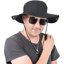 Outdoor Bucket Sun Hat Boonie Fishing Wide Brim Sun Athletic Apparel Hats UPF 50+ UV Protection Safari Hiking for Men and Women Black 2