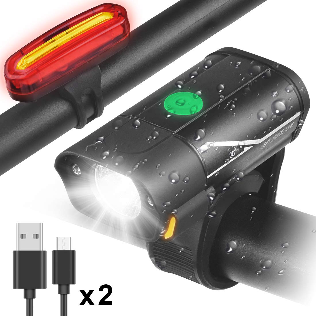 Bike Lights Set, Super Bright USB Rechargeable Bicycle Lights, Adjustable Lighting Modes Waterproof Easy to Fit