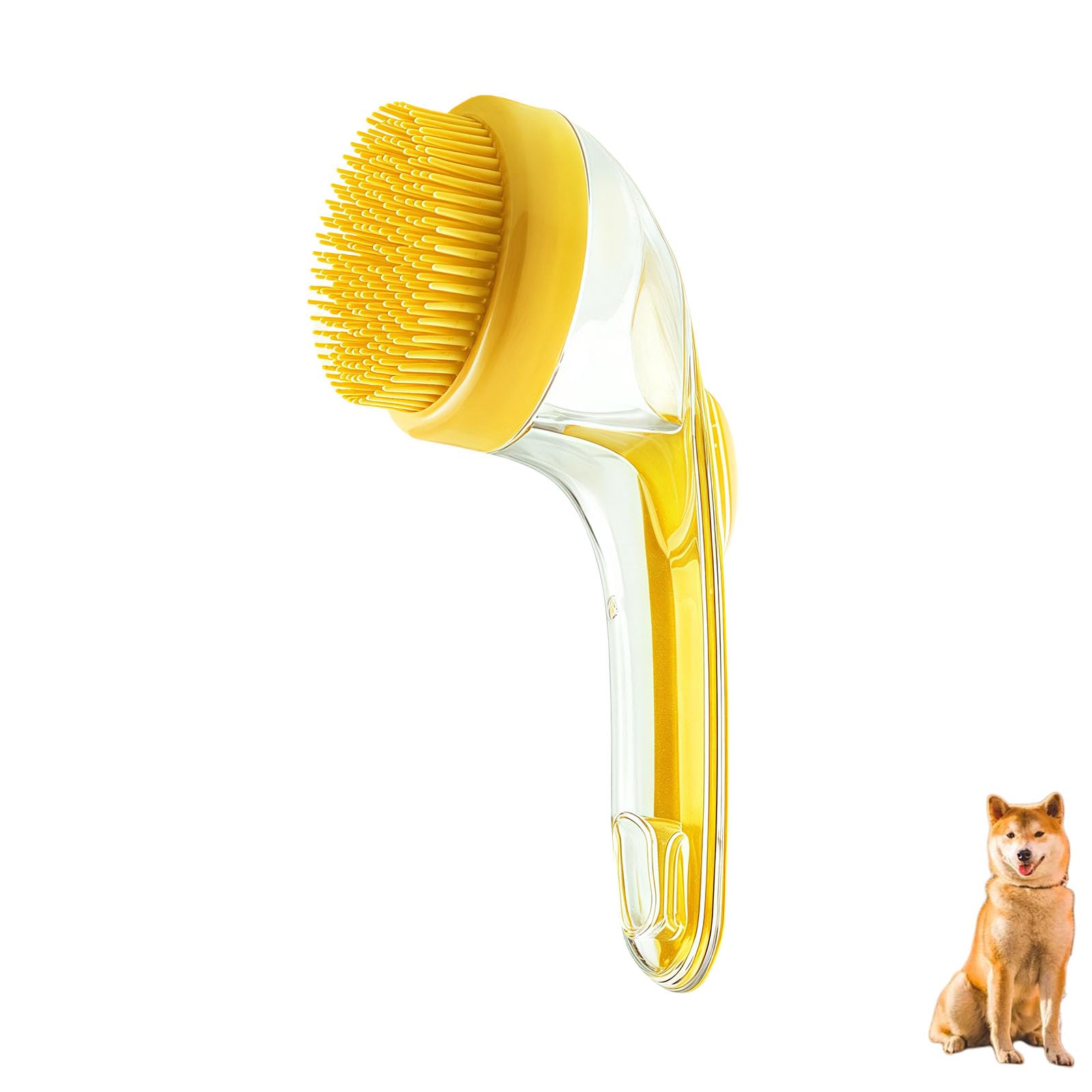 Pet Bath Brush with Soap Dispenser, 2-in-1 Dog Bath Brush Scrubber for Short & Long Haired Dogs & Cats, Dog Shampoo Brushs for Bathing & Grooming Massage (Fine hair yellow)