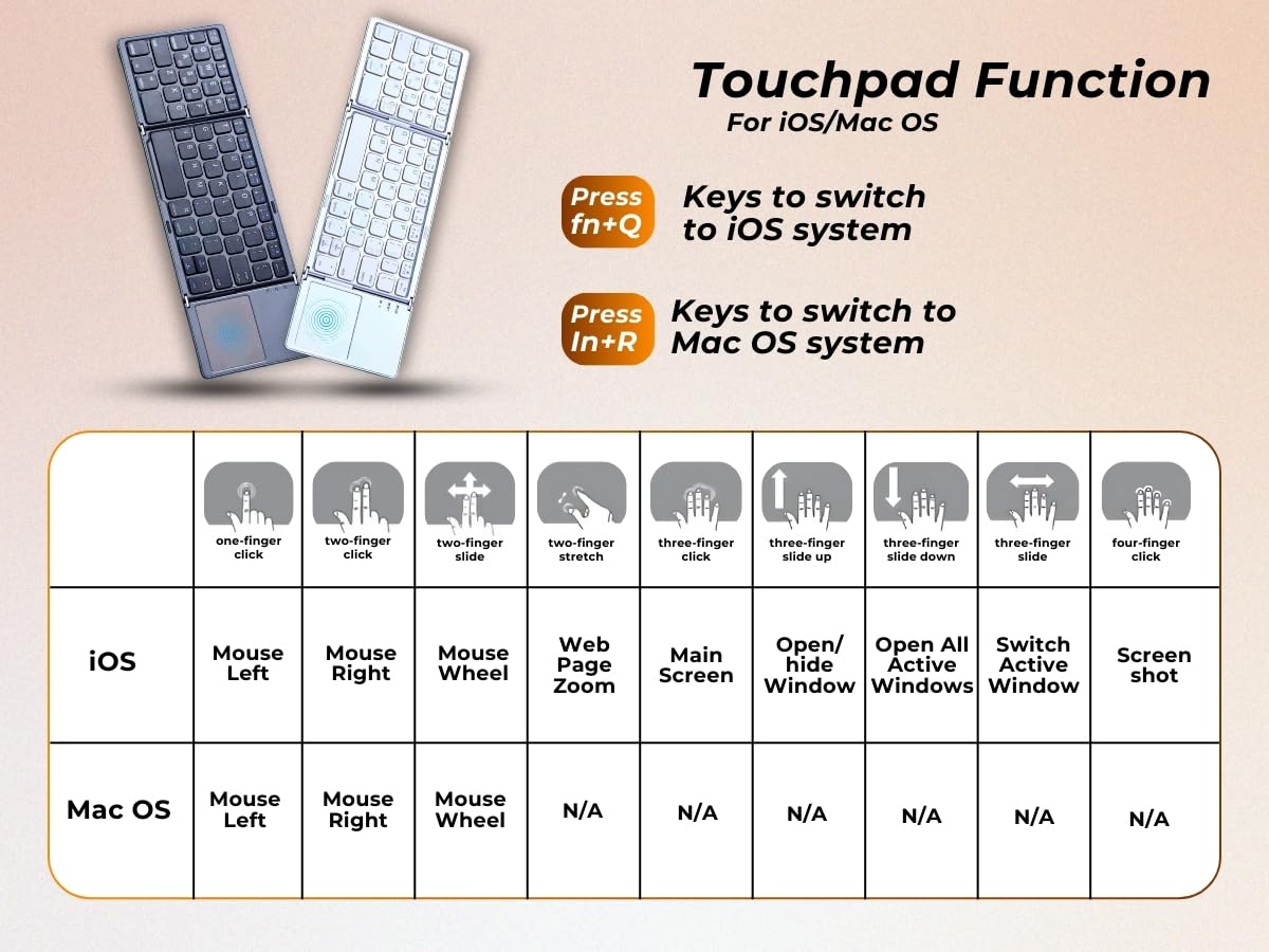 BITECHKART Foldable Bluetooth Keyboard, Pocket Size Portable Mini BT Wireless Keyboard with Touchpad for Android, Windows, PC, Tablet, with Rechargeable Li-ion Battery_20 x 10 x 3 cm - Silver 1