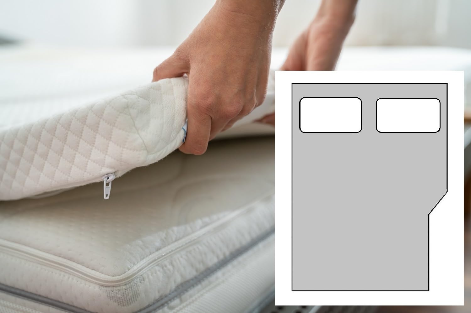Caravan/Motor Home Memory Foam Mattress Topper (Angle Section Cut) TURO (1" (2.5cm) Thick, Right Hand Cut)