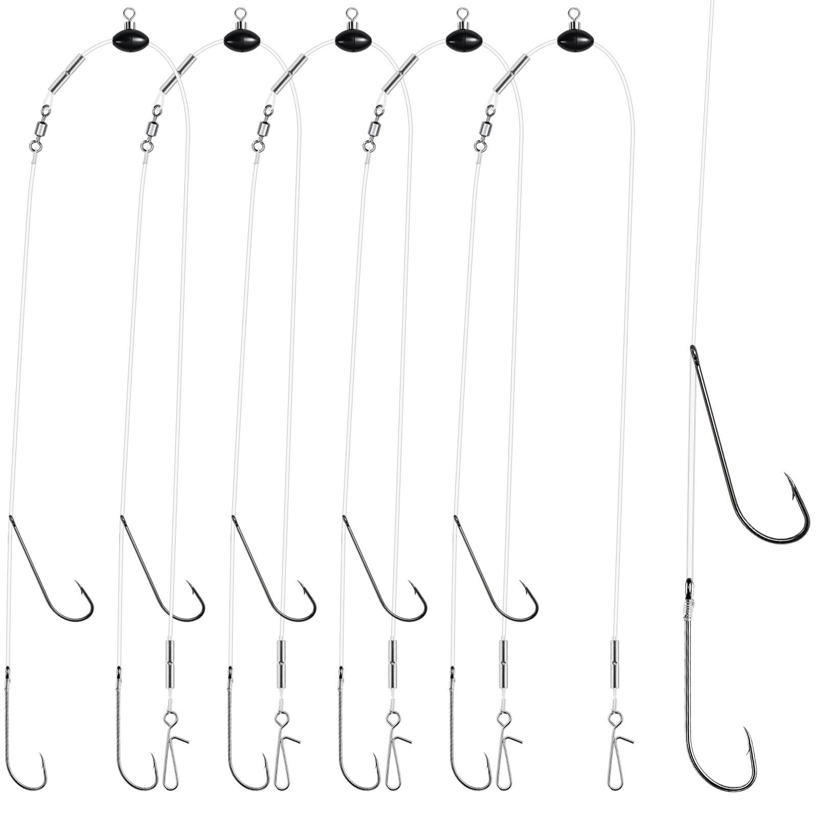 Annyswit 5PCS Sea Fishing Pulley Rigs, Double Hook Sea Fishing Rigs, Pre-Rigged Beach Casting Fishing Tackle, Shore Fishing Rigs for Bass, Plaice, Flounder & Whiting, Hook Size 2/0