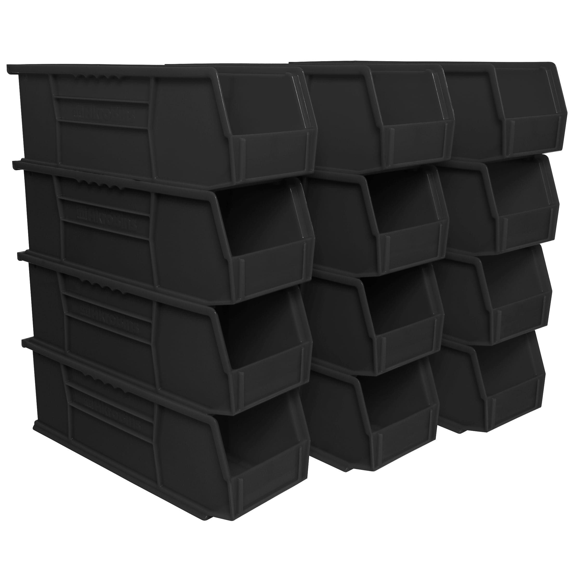 Akro-Mils 30234 AkroBins Plastic Storage Bins, Space-Saving Stackable Bins for Garage, Pantry, Craft Organization, 37,5 cm x 14 cm x 12,7 cm, Black, 12-Pack