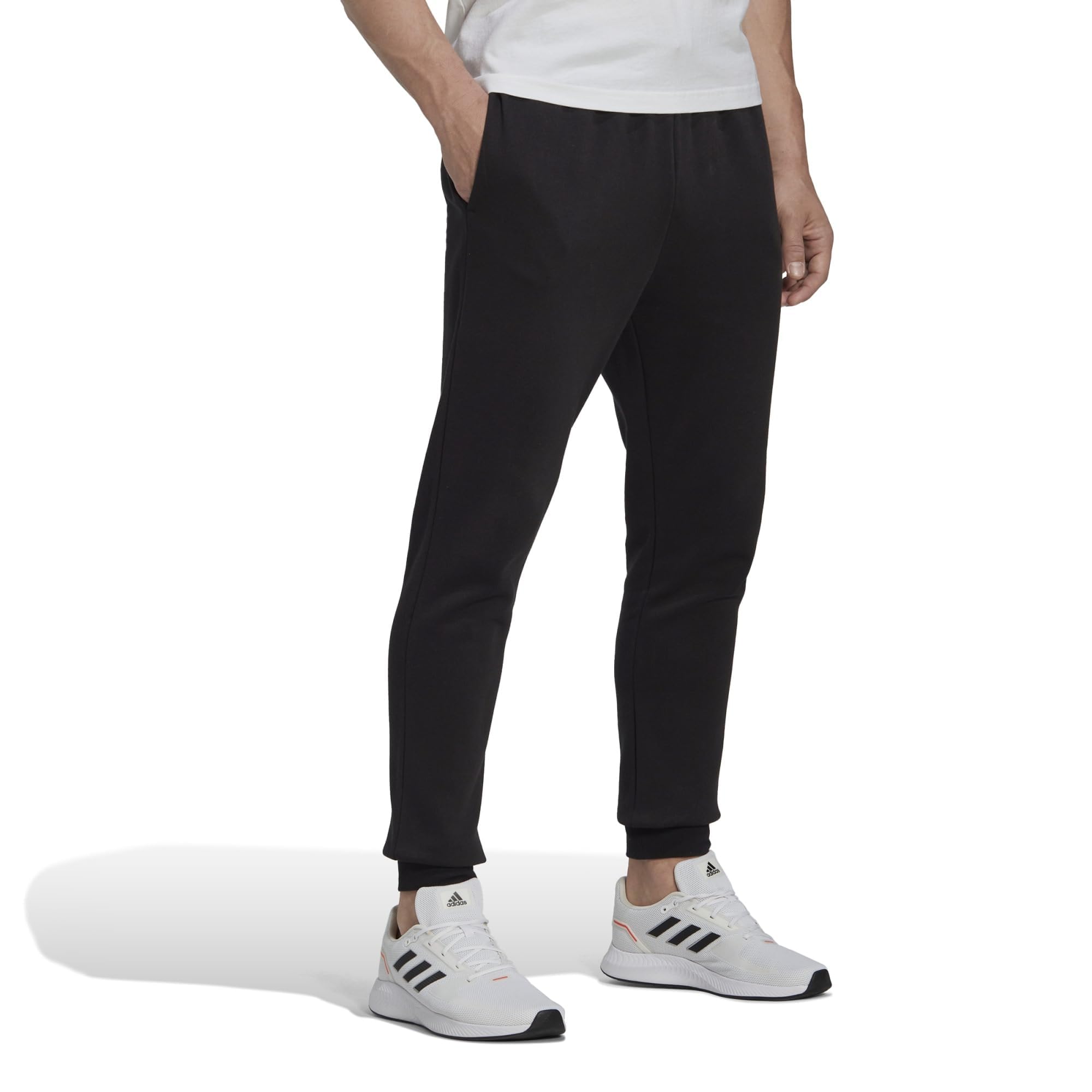 adidas Mens Essentials Fleece Regular Tapered Pants Black/White Medium