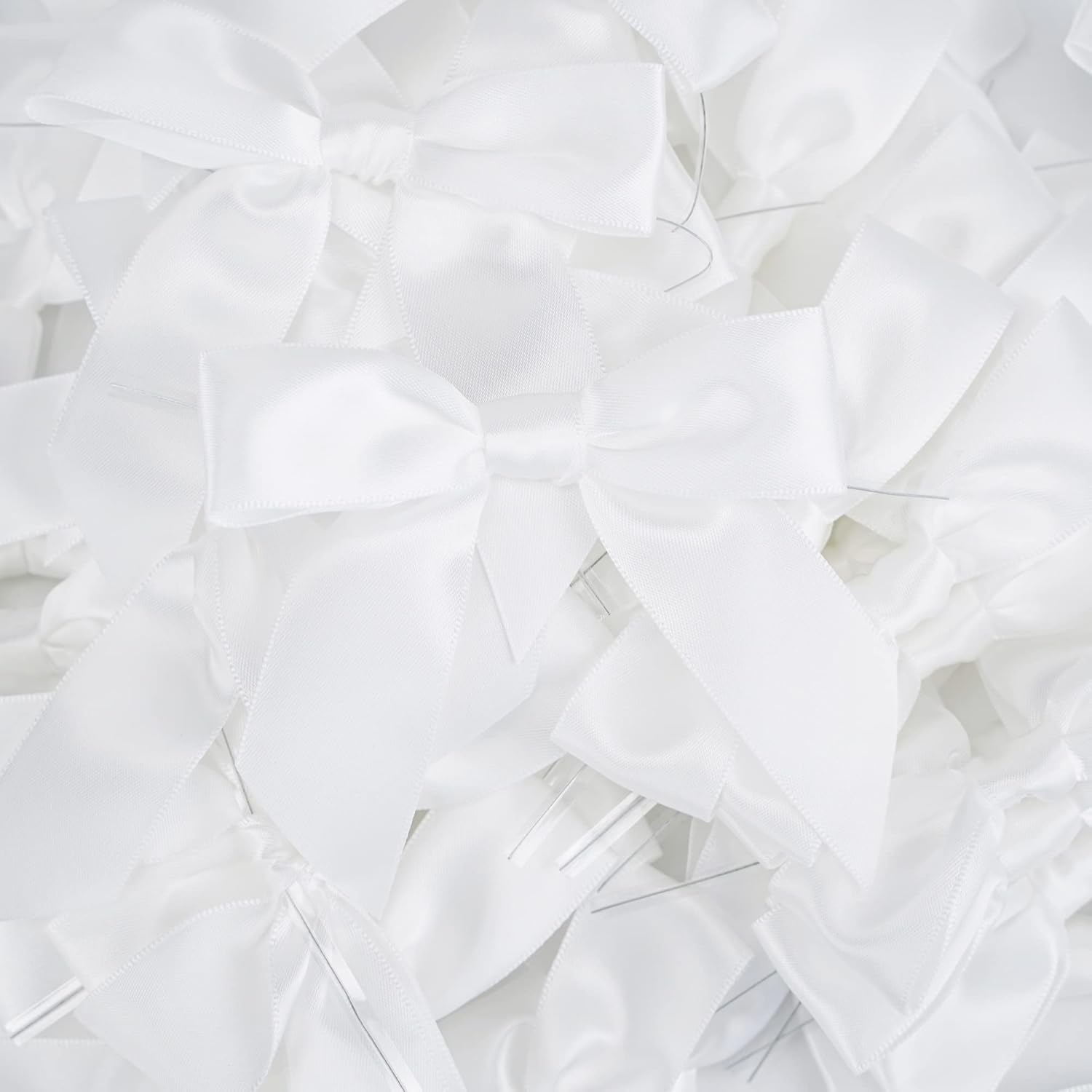 AIMUDI White Satin Ribbon Twist Tie Bows 3.5" Pretied Bows Premade Craft Bows for Treat Bags Cake Pop Gift Wrapping Basket Wedding Favors Cookie Candy Bagging Baby Shower - 50 Counts - Image 9