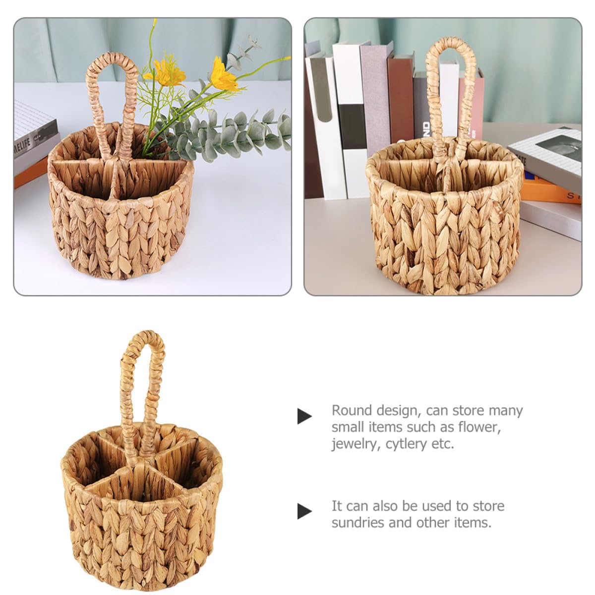 Zerodeko Cesto Intrecciato Floreale Multiuso in Materiale Naturale Porta Posate e Oggetti con Manico Decorazione Elegante per Casa e Cucina