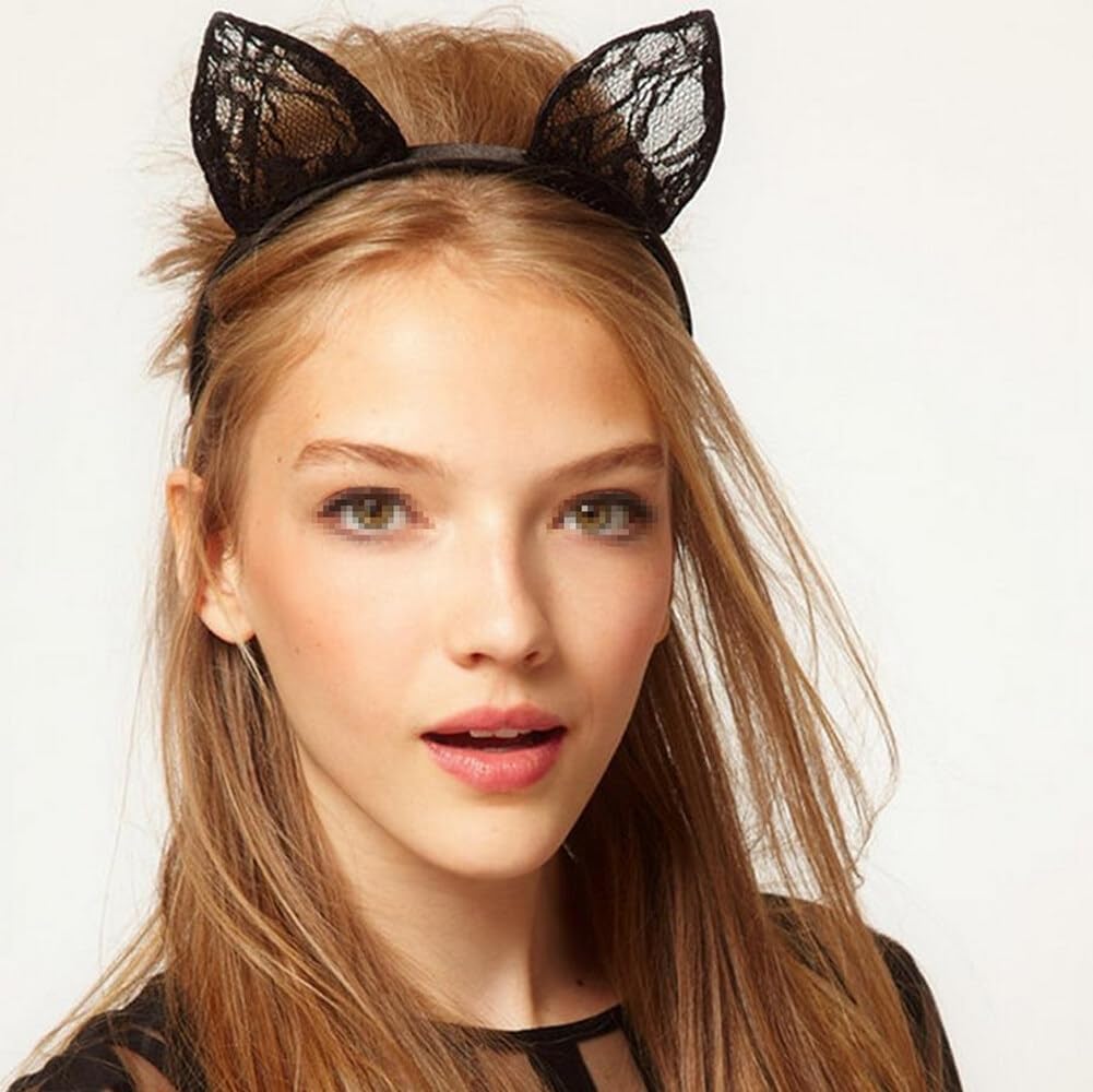 Black Plastic Lace Cat Ears Headband Woman Sexy Cute Fancy Dress Cat Hairband Headwear Hair Accessories for Cosplay Masquerade Party - Image 5