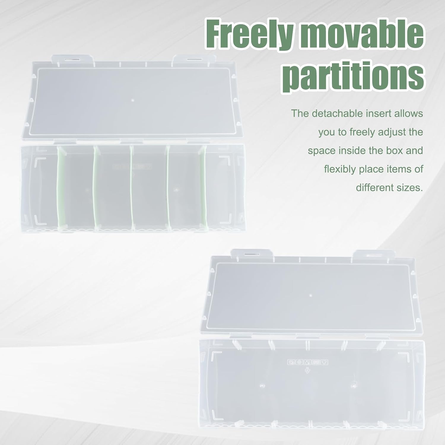 3Pcs Plastic Storage Bins, Clear Plastic Organizer Box with Dividers, with 5 Dividers, Dust-Proof And Moisture-Proof, Easy to Take, for Storing Cards, Jewelry, Crafts(9.45 × 3.94 × 2.76 Inches)