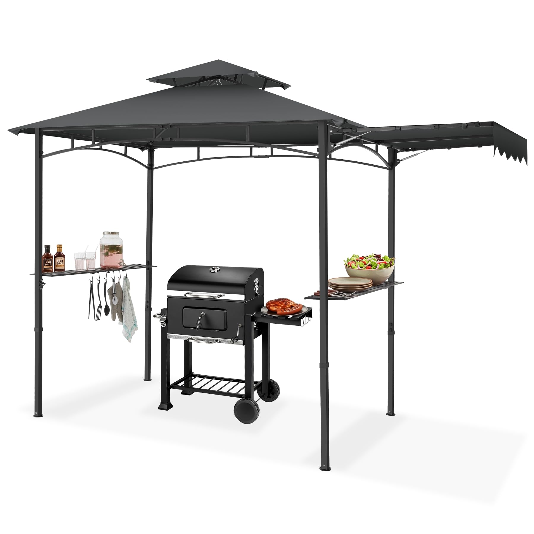 tectake® Abri de Jardin pour Barbecue Charbon, Barbecue Electrique, Plancha, Cuisine exterieure, 316x150x250 cm, Abri Barbecue Toile étanche, Protection UV, Double toiture, Résistant aux intempéries