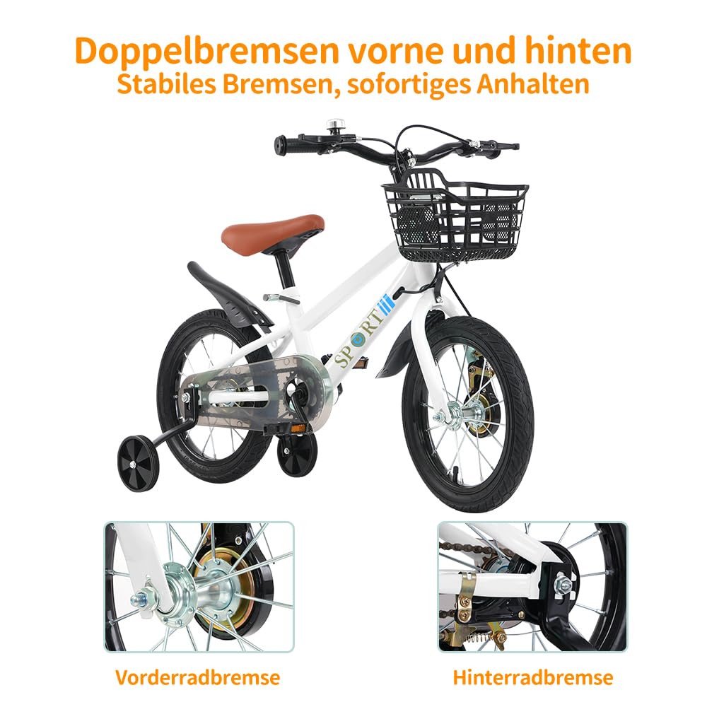 OHMG 12/14/16 Zoll Kinderfahrrad, Kinderfahrrad Kinder für Jungen und Mädchen,Anfänger Fahrrad Radfahren mit Stabilisatoren und Korb, geeignet für Kinder im Alter von 3-10 Jahren