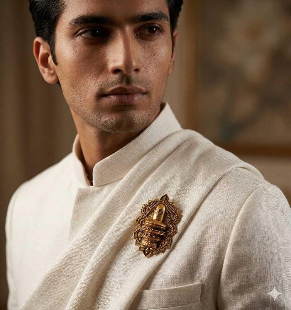 Traditional Gold-Plated Unique Elegant Design Shivlinga Unisex Ethnic Brooch – Intricate Traditional Design Pin-image-42