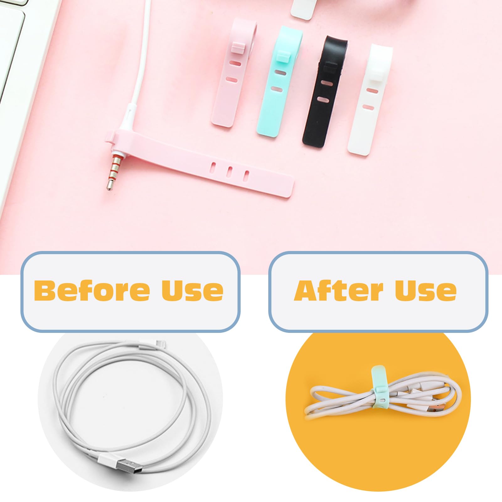 KASESSS 4 Spiral Cable Wrap, 4 Silicone Charger Protector, 4 Cable Ties, USB Cable Sleeve 1.4M, Cute Charging Cable Protector - Image 3