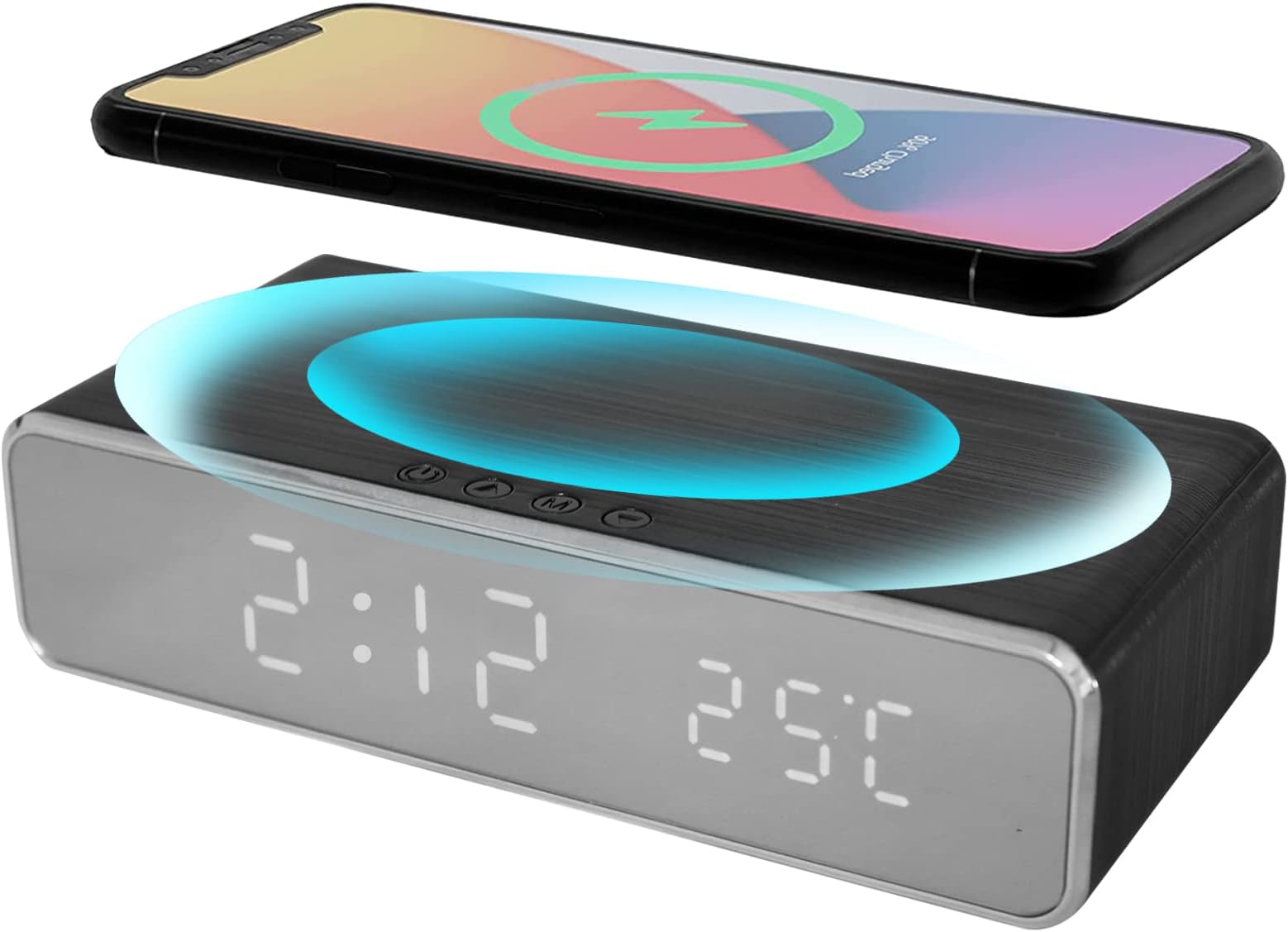 Wireless Charging Digital Alarm Clock, 10W Fast Charger Alarm Clock for Smart Phone, Snooze Mode, Temperature Detect, 0-100% Adjustable Brightness Dimmer, Sleep Timer for Bedroom Bedside Office Table
