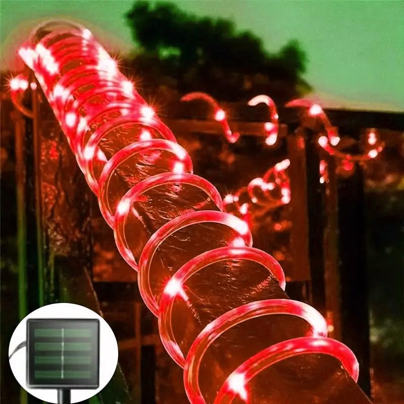 SHANJIA Solar Rope String Lights, 7.5M/25ft 50LEDs Waterproof Copper Wire Lights Tube, Outdoor Rope Lights for Garden Yard Path Fence Tree Wedding Party Decorative (Red)