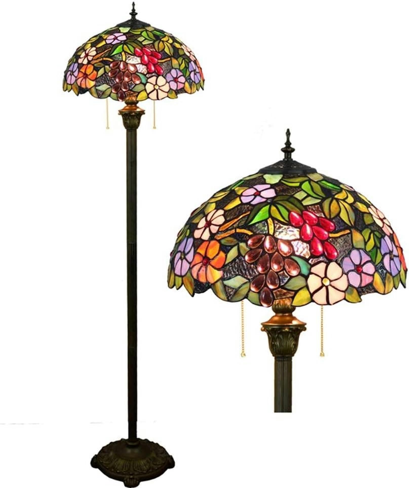 IUokLU Tiffany Floor Standing Reading Lamp 16-" Tiffany European Style Colored Grapes Glass Floor Lamp Reading Lamp for Study Living Room Bedroom Decoration