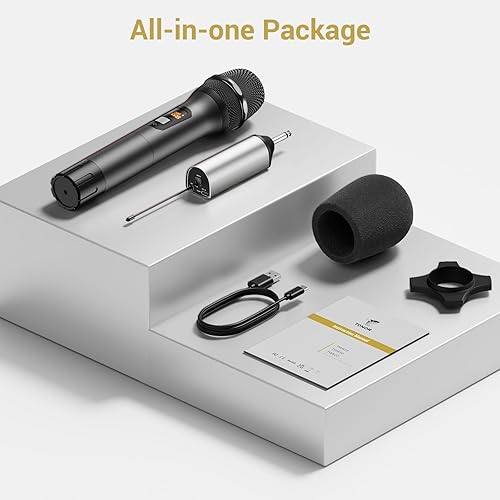 Miniatura 9 de TONOR Micrófono inalámbrico, sistema de micrófono de mano inalámbrico de metal UHF con receptor recargable, para karaoke, canto, fiesta, boda, DJ,