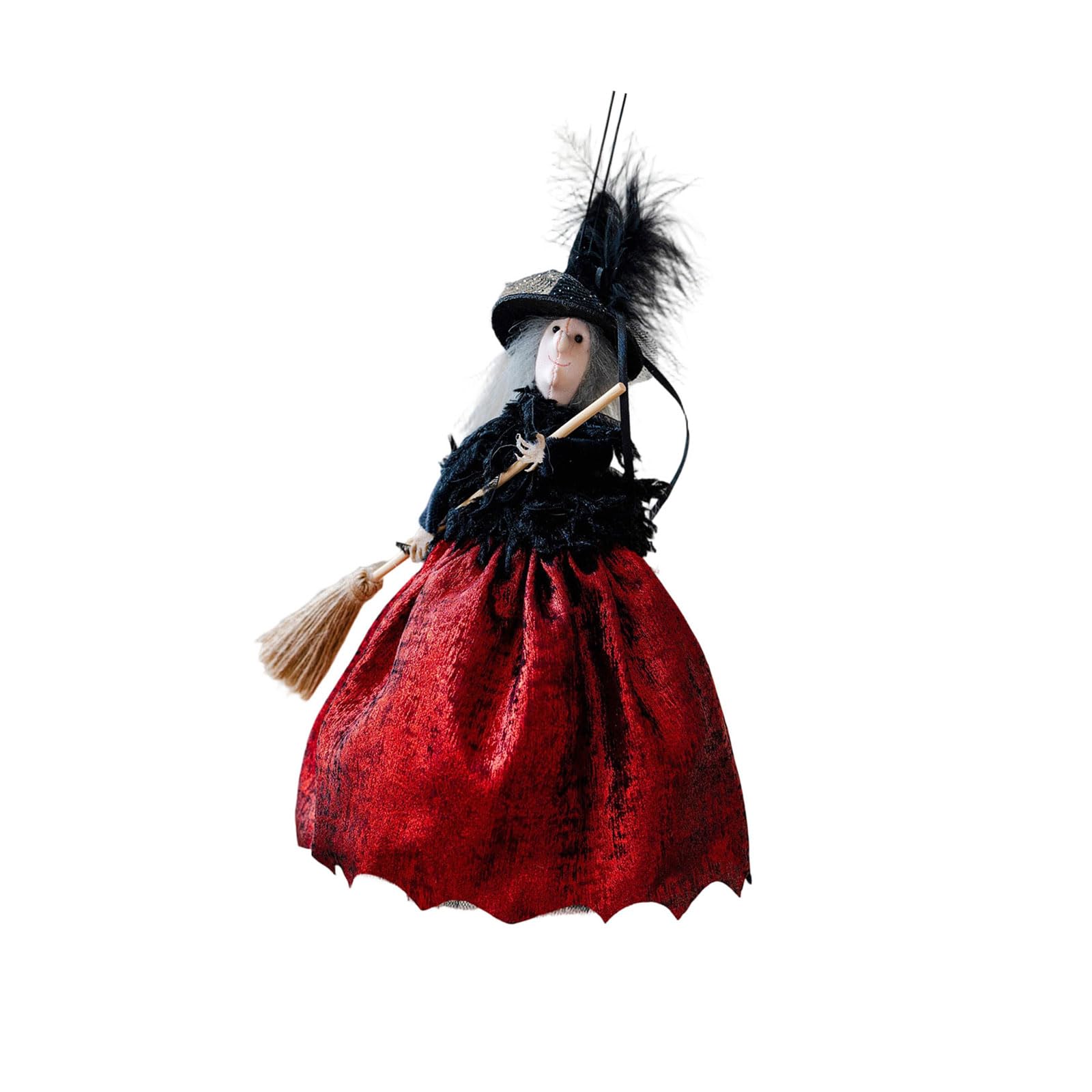 Witch with Broom Collectible Figure Hanging Decoration for Home Wall Tree Door Halloween Party Ornament Necromancer Brush Decoration