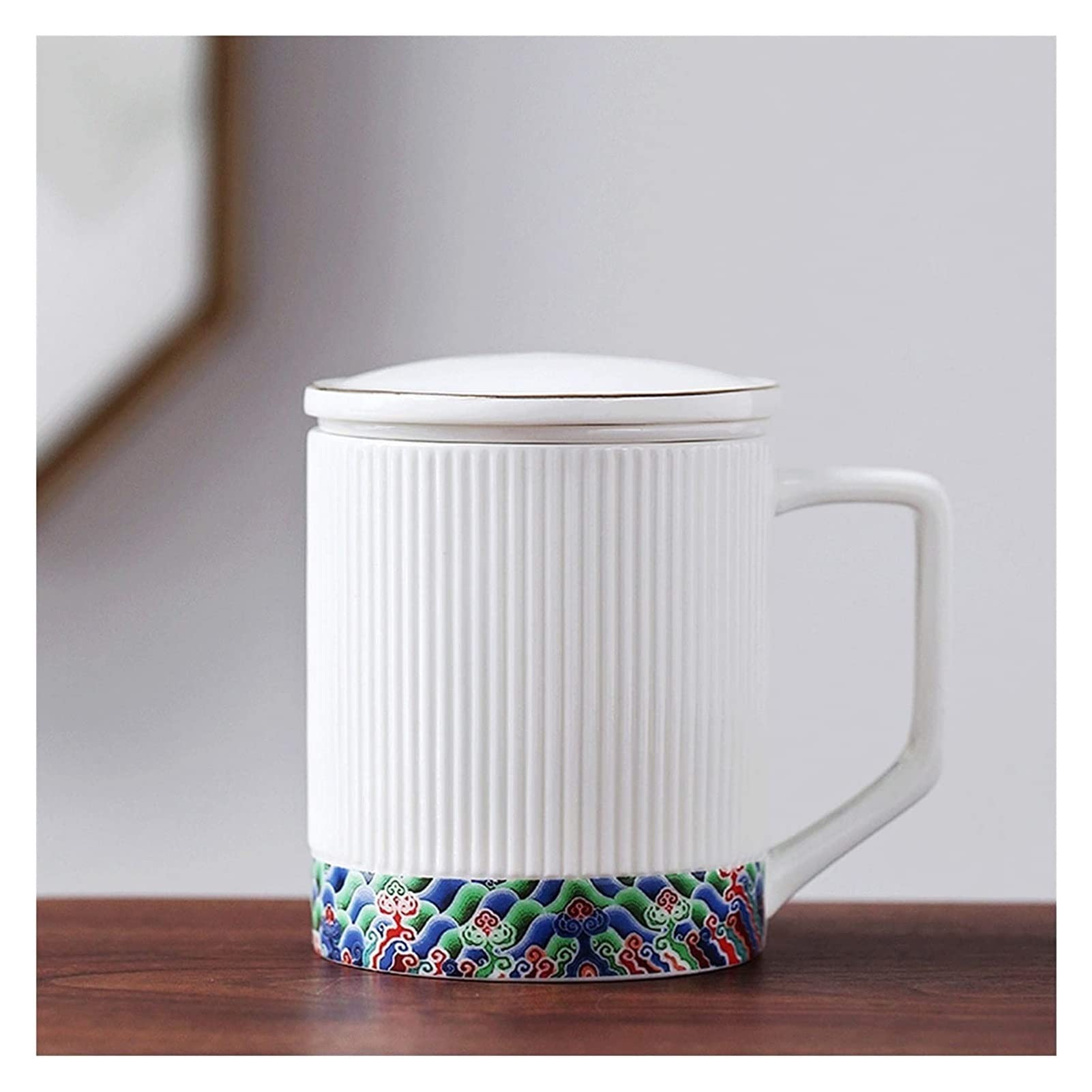 Taza de café de cerámica, taza de té para oficina y hogar, taza de café de cerámica con separador de té, taza de agua de 400 ml con tapa, mango antiquemaduras, exquisita para Navidad, día de San