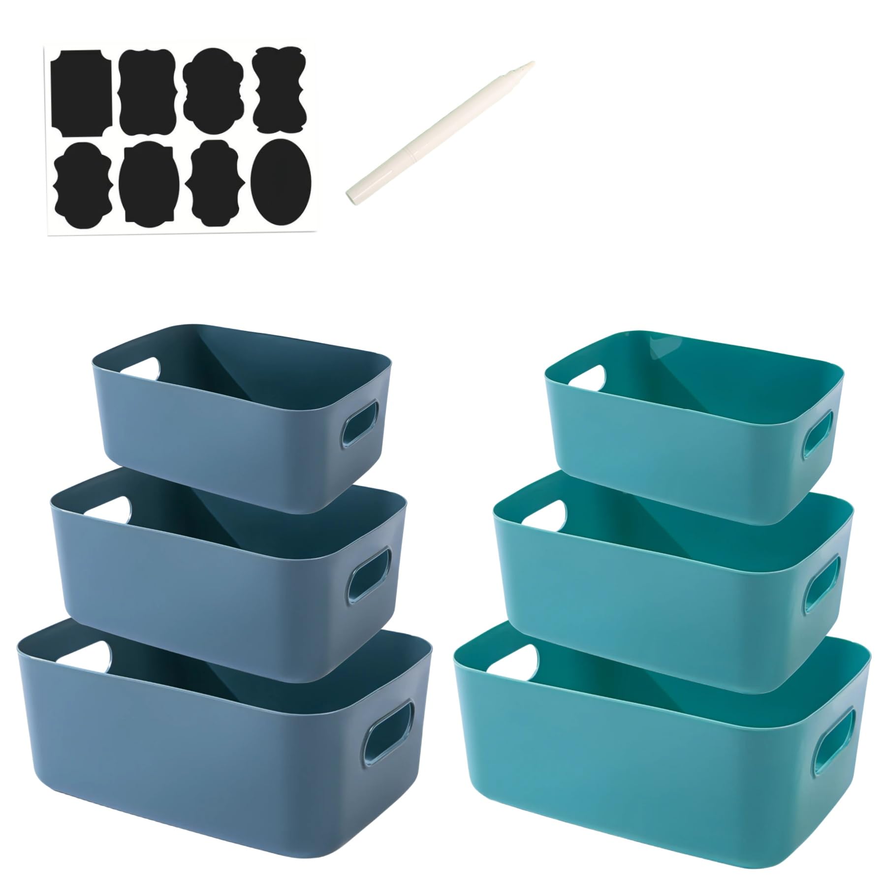 Boîtes de rangement en plastique avec poignées bleu et vert x6